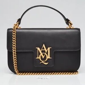 ALEXANDER MCQUEEN Black Leather Insignia Shoulder Purse